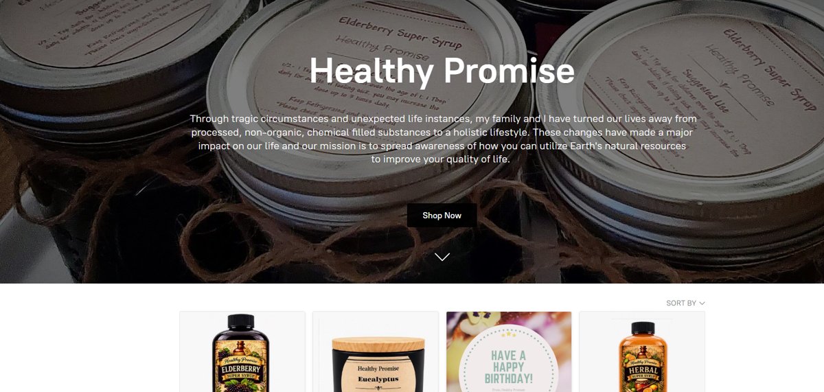 Healthy Promise e-commerce website featuring handmade wellness products